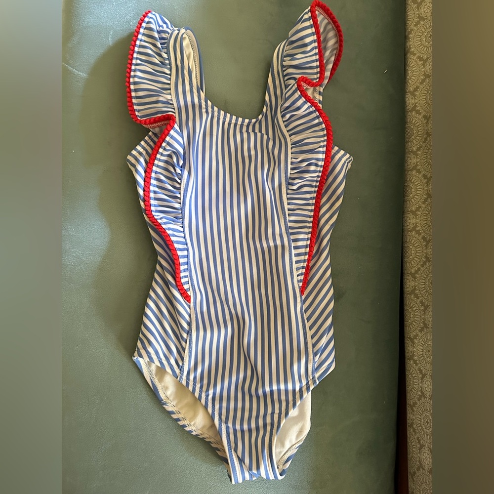 EUC Cat & Jack Red, White, and Blue Striped One Piece Bathing Suit 6/6X